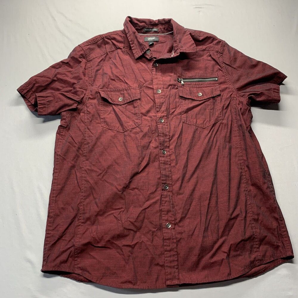Urban Pipeline Men’s Shirt XL Short Sleeve Casual Button Front Red